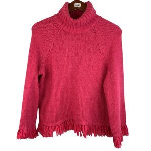 Tory Burch Jennifer Sweater Pink Wool Alpaca Cropped Fringe Turtleneck Small
